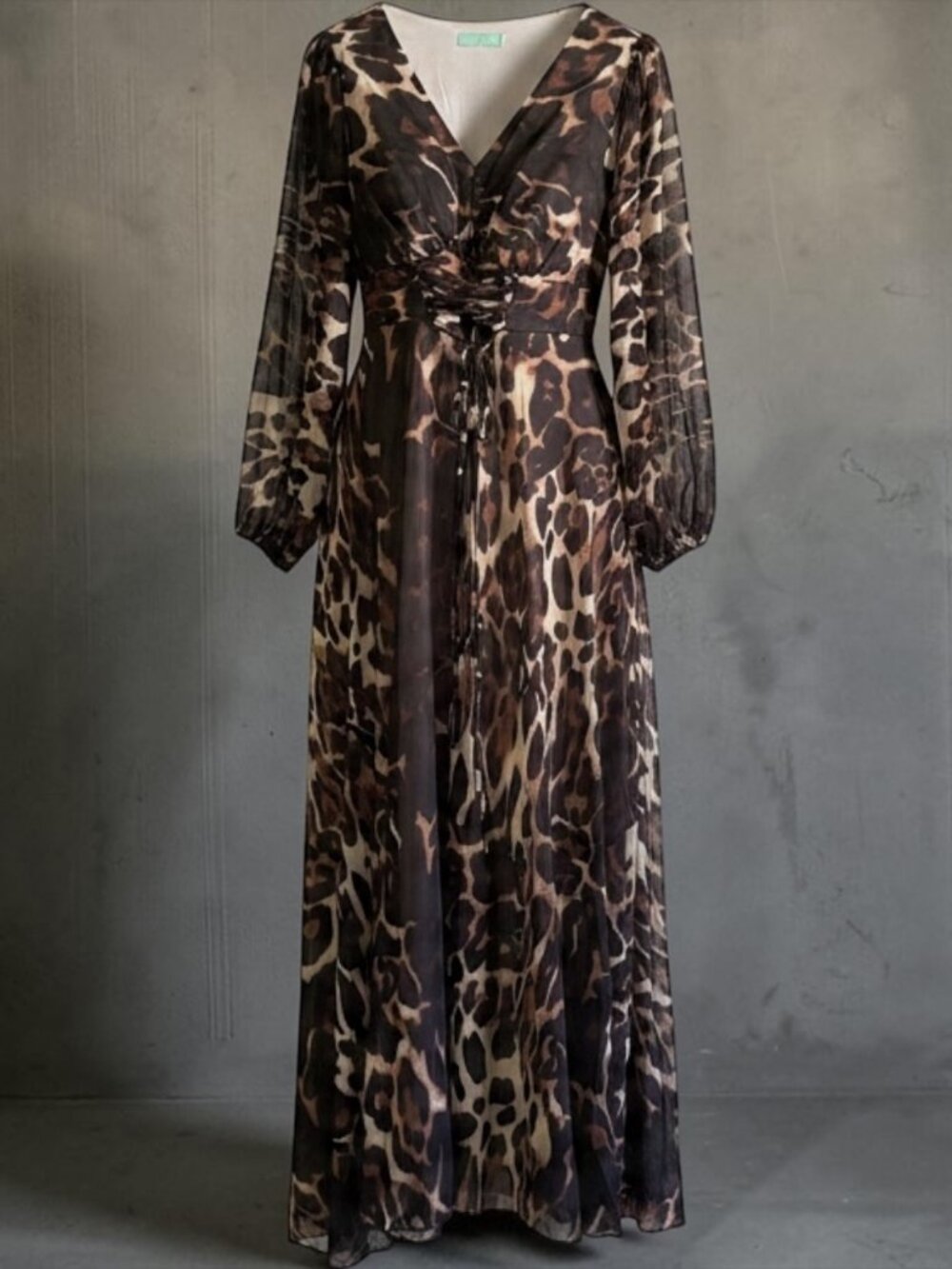 TOLEEN Plus Size 2XL Leopard Print V-Neck Maxi Dress Long Lantern Sleeve NWT - Picture 6 of 6